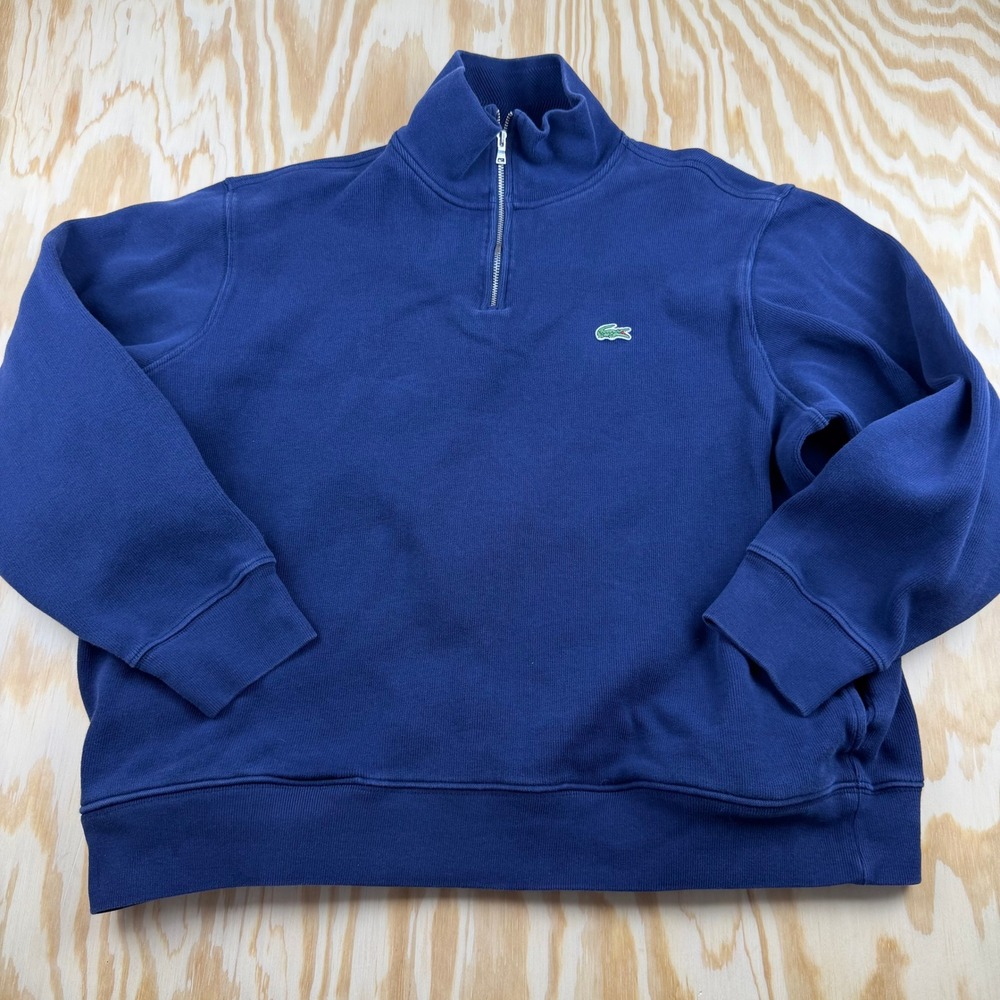 Lacoste Mens XXL Navy‎ Blue Quarter Zip Sweatshirt Pullover Logo FR 7 US XXL